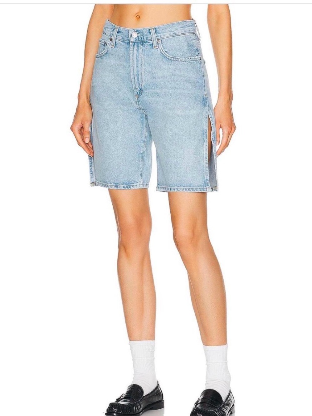 Agolde NWT Light Blue High Rise Denim Bermuda Shorts with Side Slits - “Vida”